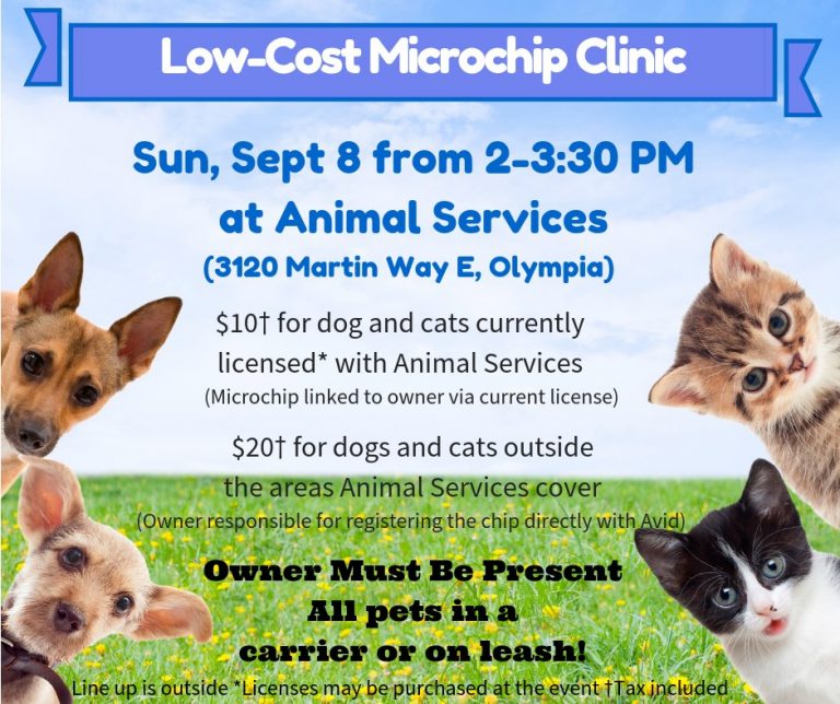 Low cost microchip clinic sept 8th joint animal services